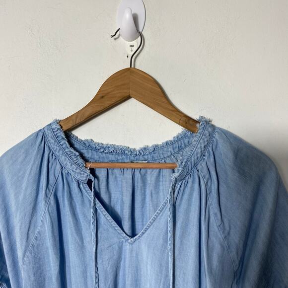 Dex Chambray Dress 3X Short Sleeve Western Cowgirl Ruffle Raw Hem Neckline Soft - Picture 6 of 8